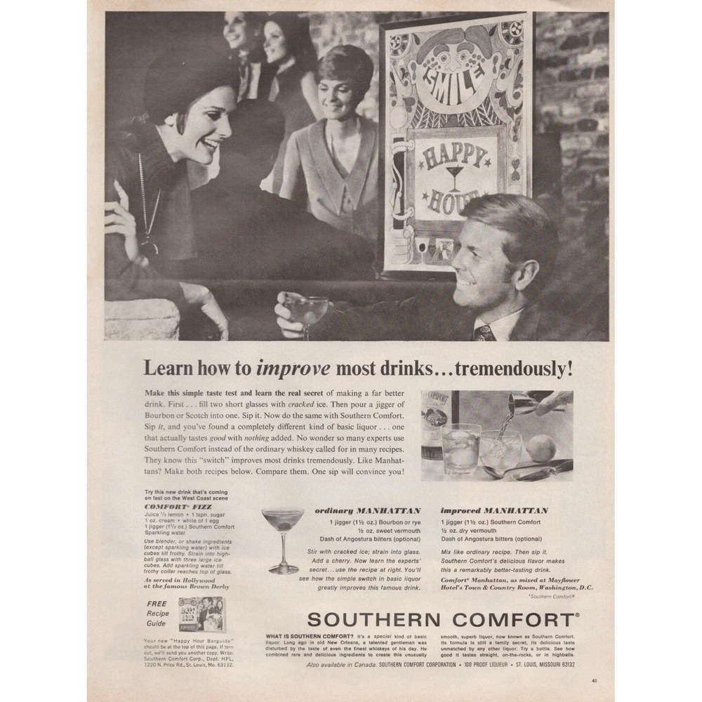 Southern Comfort Improves‎ Most Drinks Vintage Liquor Print Ad 1970